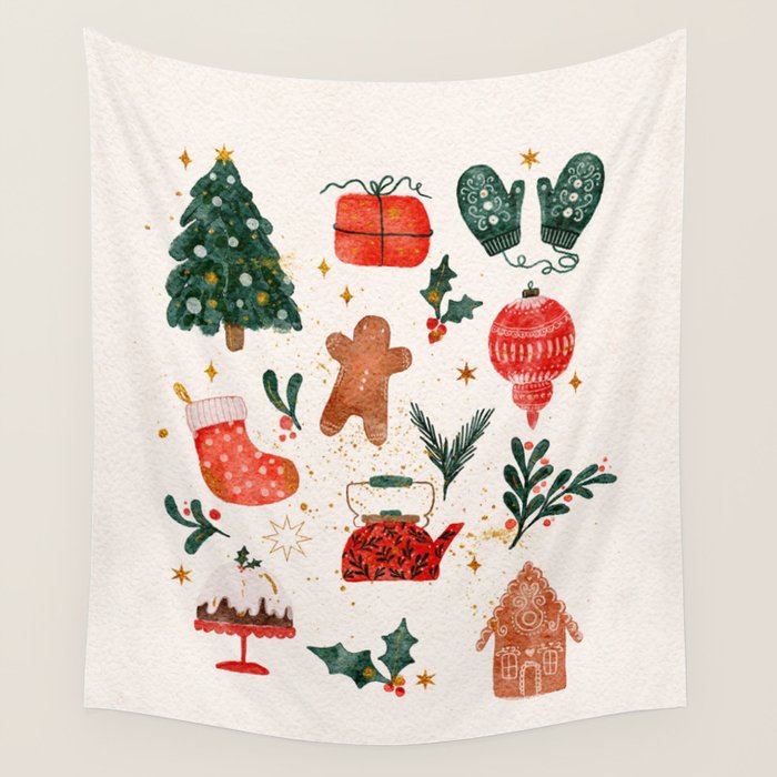 Holiday essentials illustration Wall Tapestry Gallery Image 1