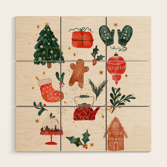 Holiday essentials illustration Wood Wall Art Gallery Image 1