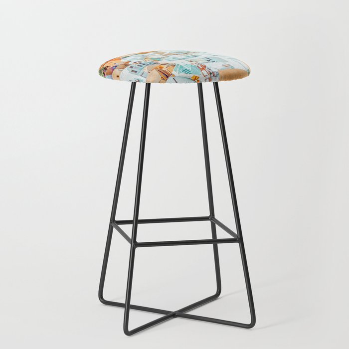 Santorini Vacay | Greece Summer Travel Architecture Buildings | Pastel Beachy Cityscape Photography Stool Gallery Image 1