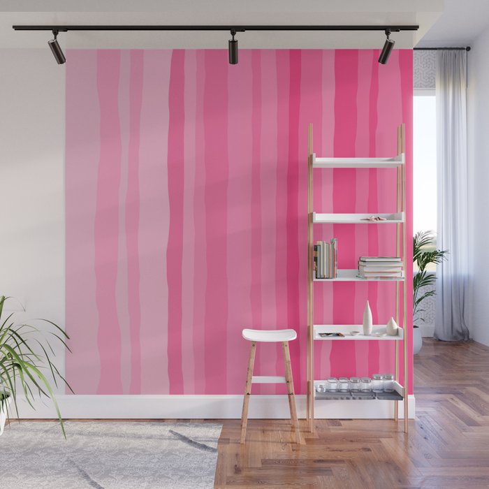 Pinkshades Serrate Stripes Irregular Vertical Stripe Pattern in Pink Tones Wall Mural Gallery Image 1