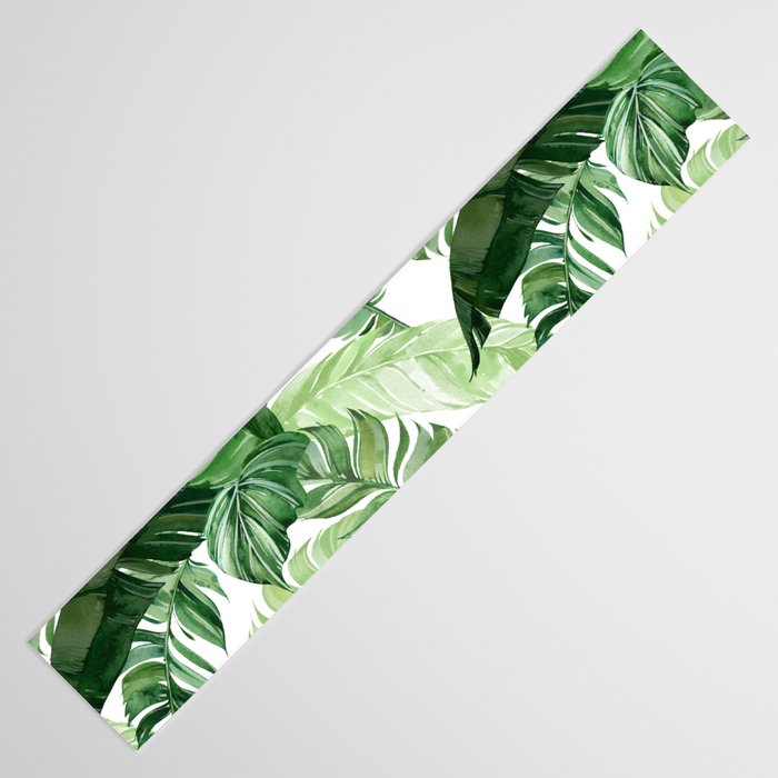 Green leaf watercolor pattern Table Runner Gallery Image 3