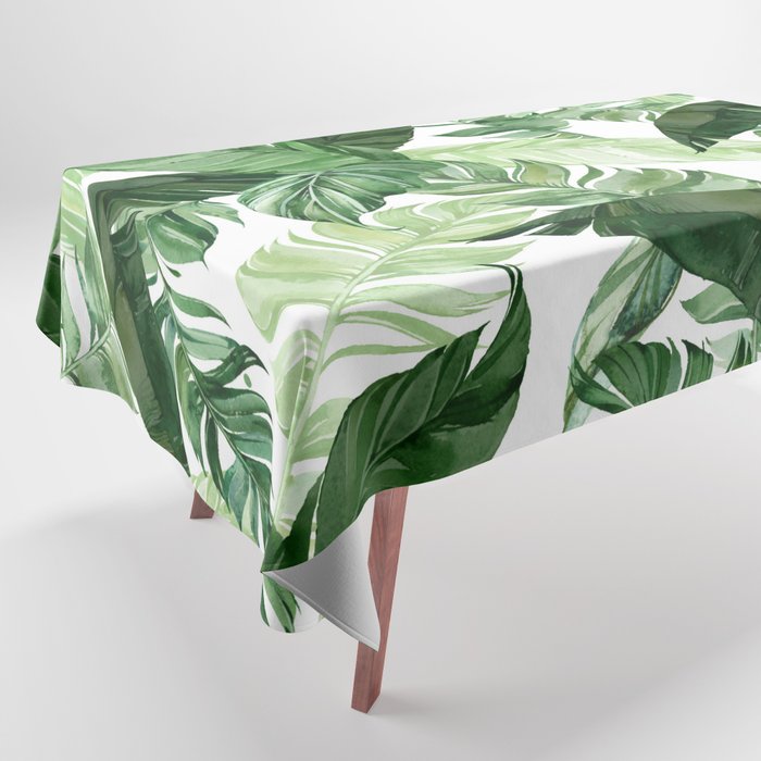 Green leaf watercolor pattern Tablecloth Gallery Image 1