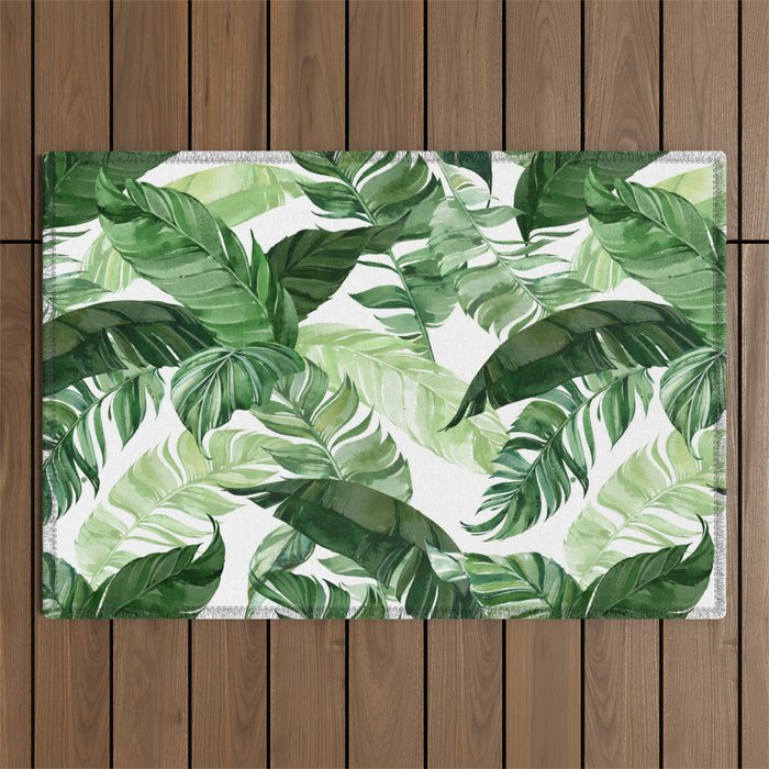 Green leaf watercolor pattern Outdoor Rug Gallery Image 1