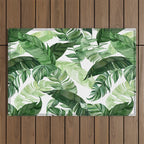 Green leaf watercolor pattern Outdoor Rug Gallery Image 1