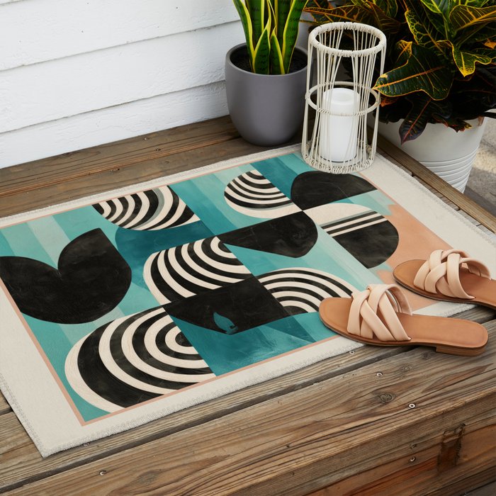 Retro Geometric Shapes 2 Outdoor Rug Gallery Image 2