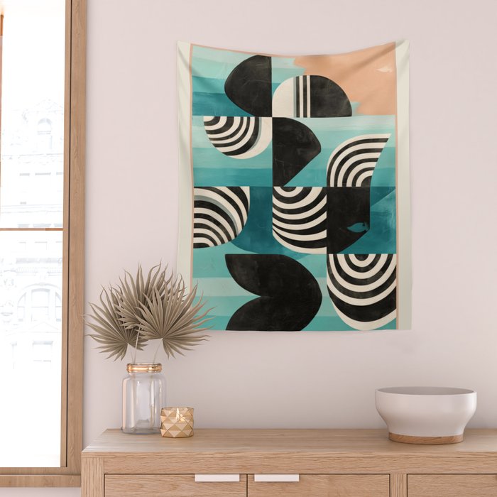 Retro Geometric Shapes 2 Wall Tapestry Gallery Image 2