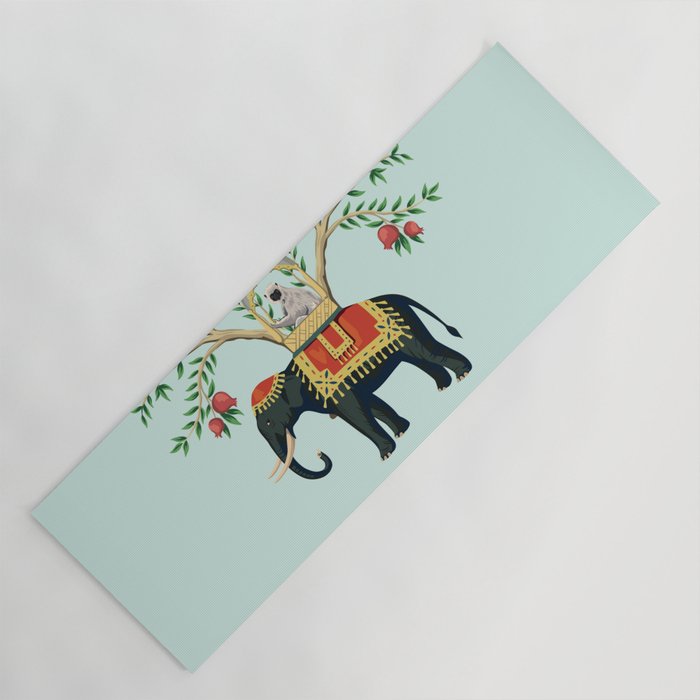 Chinoiserie Indian Elephant & Monkey Exotic Floral Yoga Mat Gallery Image 1
