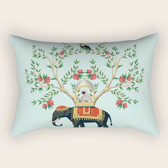Chinoiserie Indian Elephant & Monkey Exotic Floral Rectangular Pillow Gallery Image 2