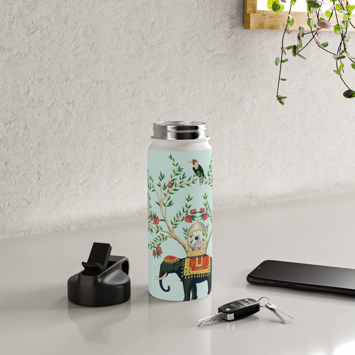 Chinoiserie Indian Elephant & Monkey Exotic Floral Water Bottle Gallery Image 4