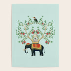 Chinoiserie Indian Elephant & Monkey Exotic Floral Poster Gallery Image 4