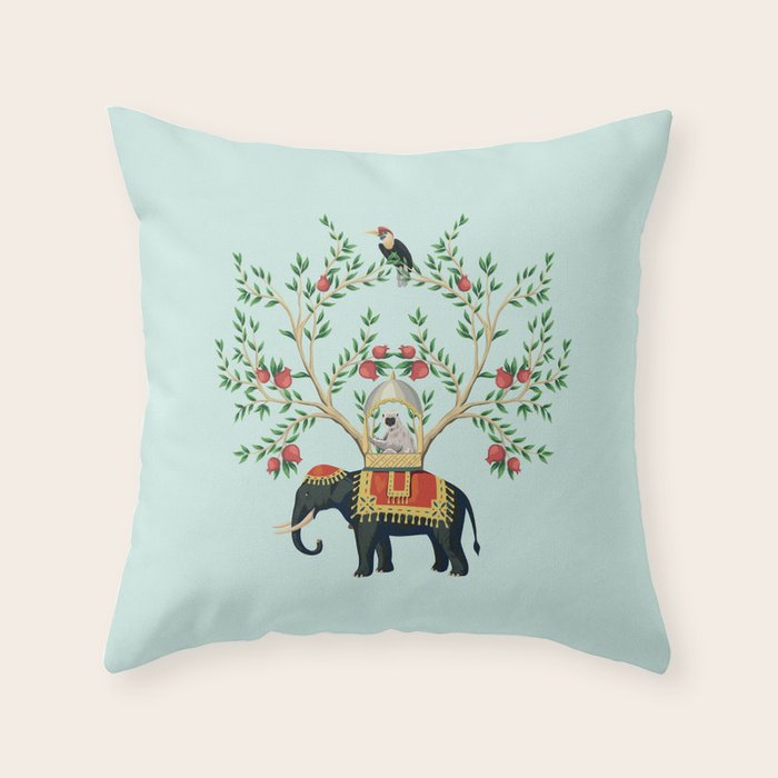 Chinoiserie Indian Elephant & Monkey Exotic Floral Throw Pillow Gallery Image 6