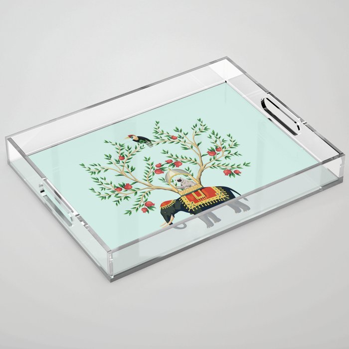 Chinoiserie Indian Elephant & Monkey Exotic Floral Acrylic Tray Gallery Image 1