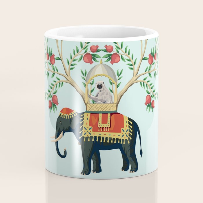 Chinoiserie Indian Elephant & Monkey Exotic Floral Coffee Mug Gallery Image 4