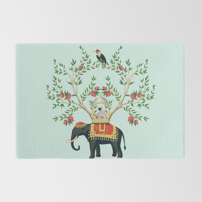 Chinoiserie Indian Elephant & Monkey Exotic Floral Rug Gallery Image 2
