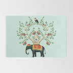 Chinoiserie Indian Elephant & Monkey Exotic Floral Rug Gallery Image 2