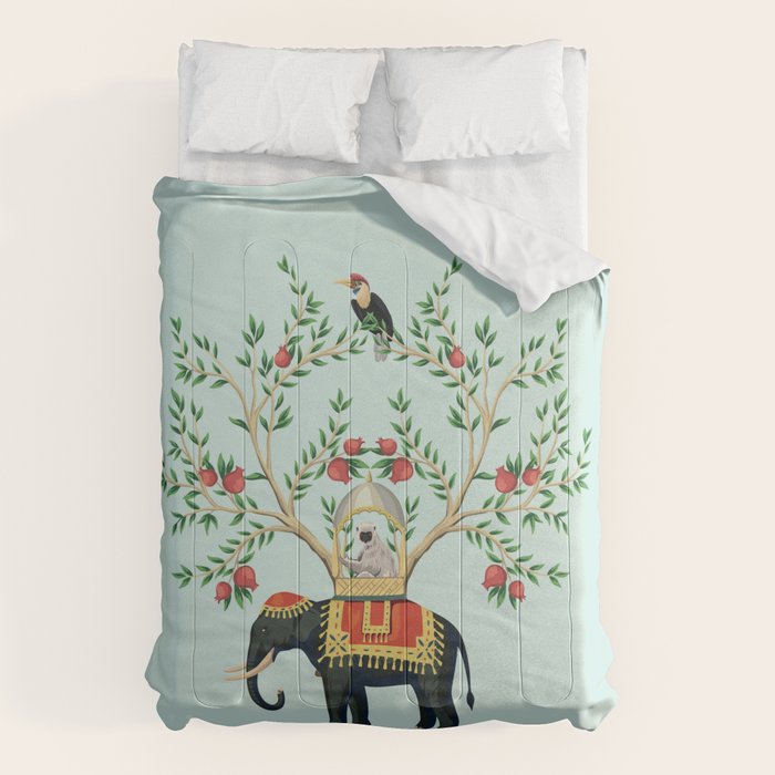 Chinoiserie Indian Elephant & Monkey Exotic Floral Comforter Gallery Image 6