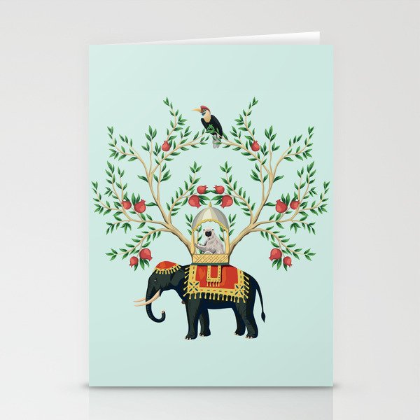 Chinoiserie Indian Elephant & Monkey Exotic Floral Stationery Card Gallery Image 1