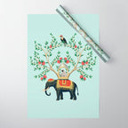 Chinoiserie Indian Elephant & Monkey Exotic Floral Wrapping Paper Gallery Image 1