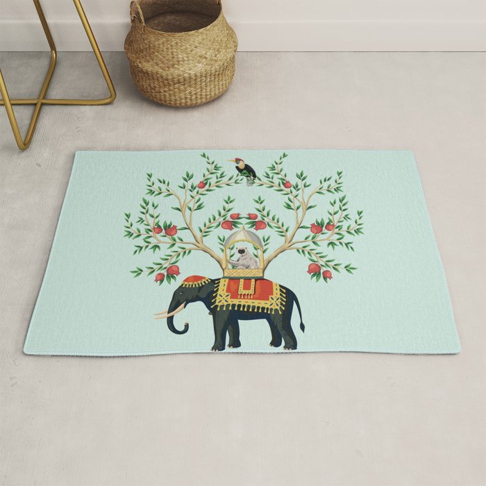 Chinoiserie Indian Elephant & Monkey Exotic Floral Rug Gallery Image 1