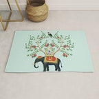 Chinoiserie Indian Elephant & Monkey Exotic Floral Rug Gallery Image 1