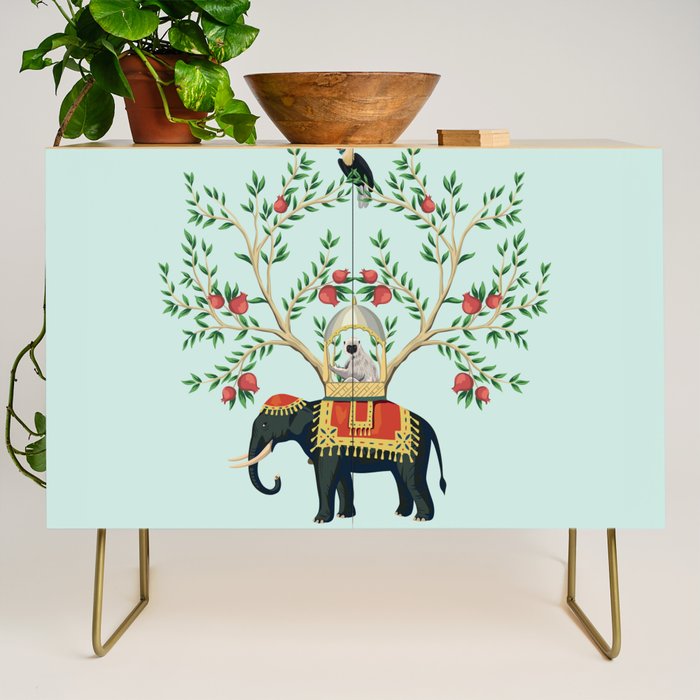 Chinoiserie Indian Elephant & Monkey Exotic Floral Credenza Gallery Image 1