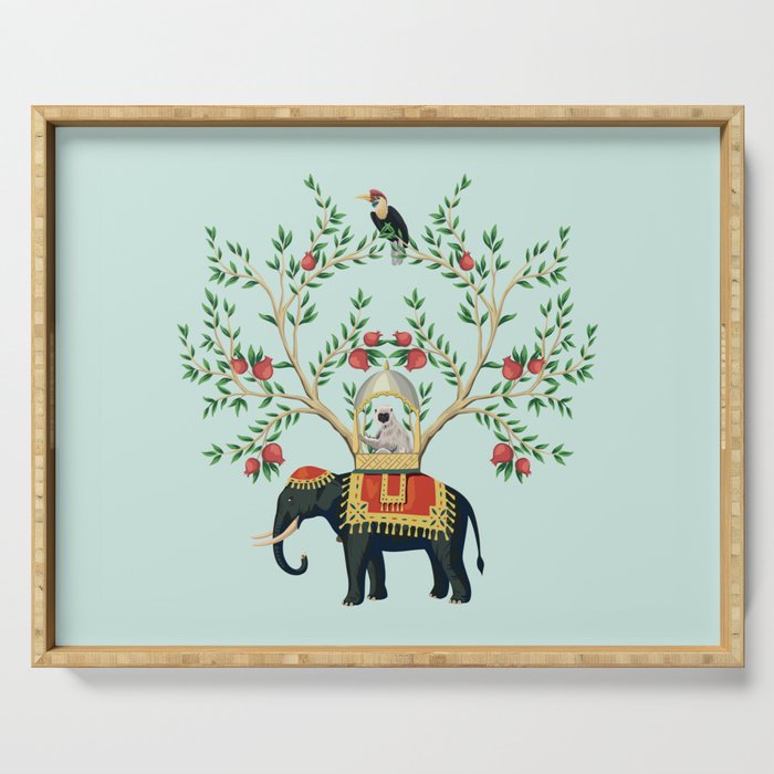 Chinoiserie Indian Elephant & Monkey Exotic Floral Serving Tray Gallery Image 1