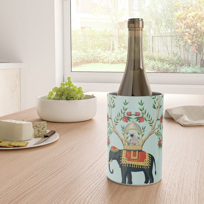 Chinoiserie Indian Elephant & Monkey Exotic Floral Wine Chiller Gallery Image 4