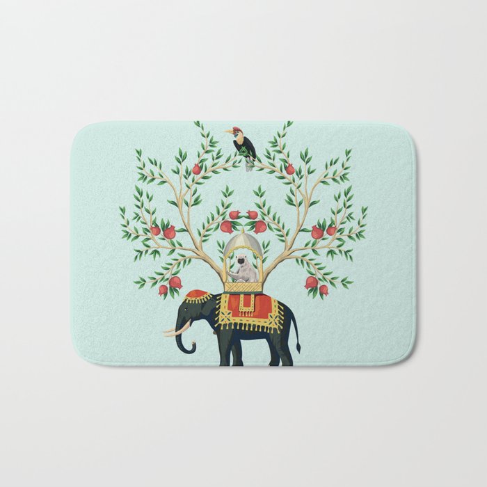 Chinoiserie Indian Elephant & Monkey Exotic Floral Bath Mat Gallery Image 1