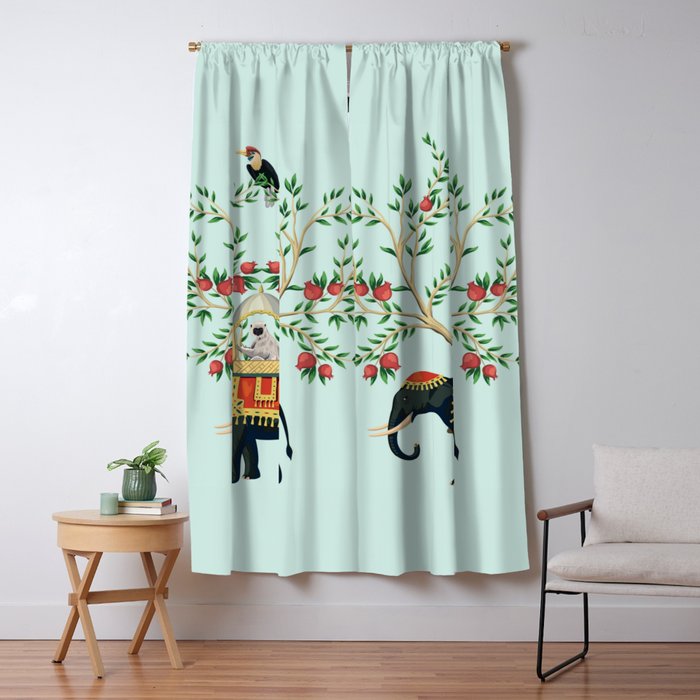 Chinoiserie Indian Elephant & Monkey Exotic Floral Window Curtain Gallery Image 5