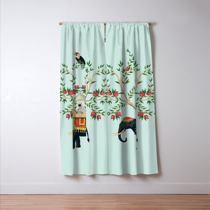 Chinoiserie Indian Elephant & Monkey Exotic Floral Window Curtain Gallery Image 3