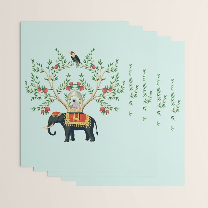 Chinoiserie Indian Elephant & Monkey Exotic Floral Wrapping Paper Gallery Image 3