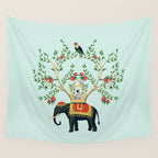 Chinoiserie Indian Elephant & Monkey Exotic Floral Wall Tapestry Gallery Image 4