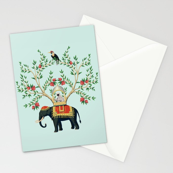 Chinoiserie Indian Elephant & Monkey Exotic Floral Stationery Card Gallery Image 2