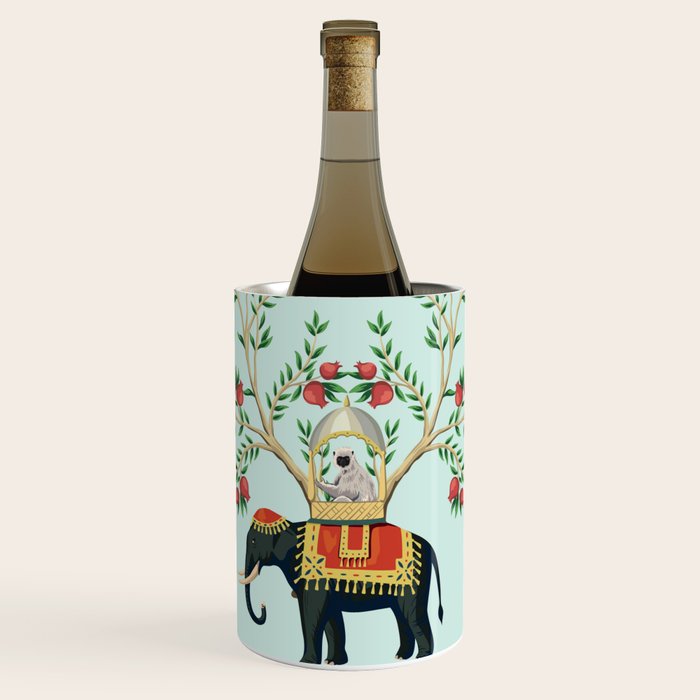 Chinoiserie Indian Elephant & Monkey Exotic Floral Wine Chiller Gallery Image 1