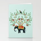 Chinoiserie Indian Elephant & Monkey Exotic Floral Stationery Card Gallery Image 2