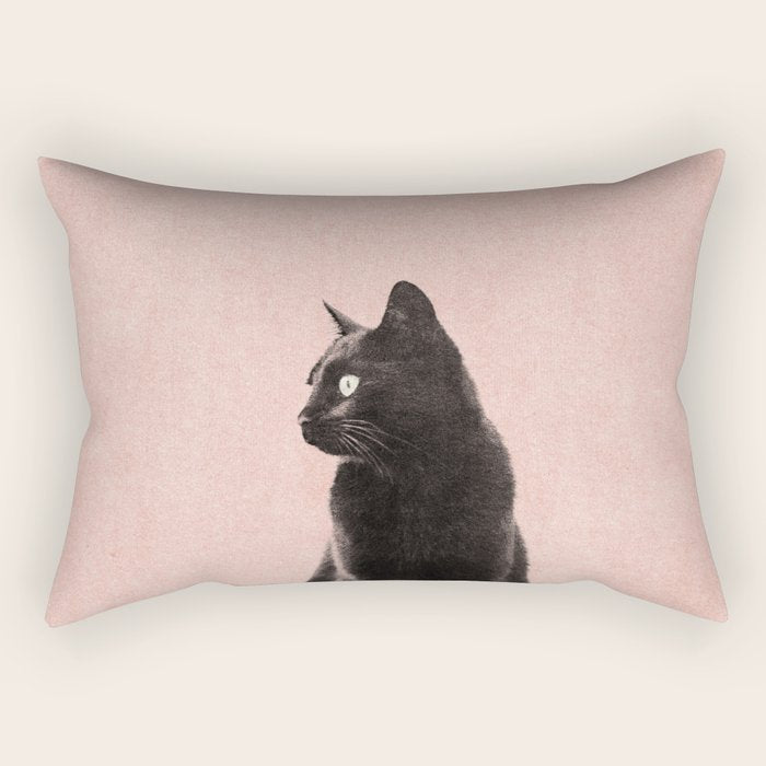 MINIMAL ANIMAL / Black Cat - peach Rectangular Pillow Gallery Image 2