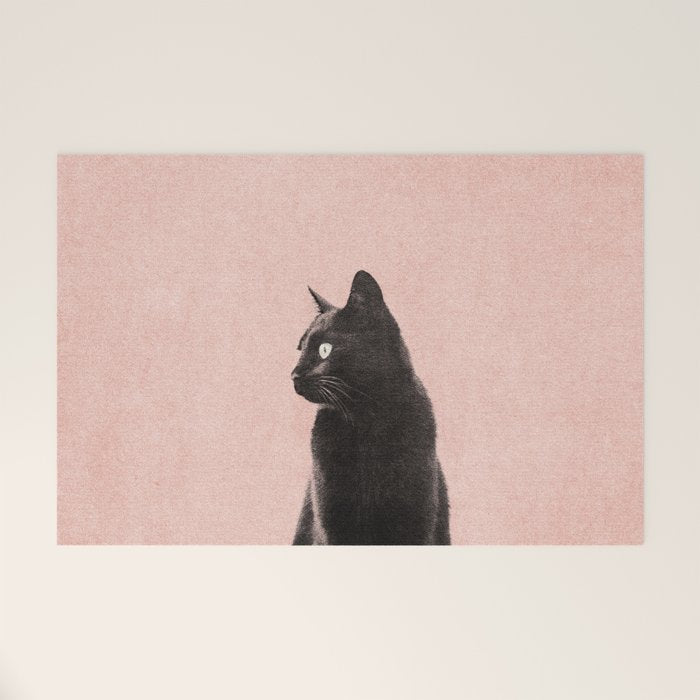 MINIMAL ANIMAL / Black Cat - peach Welcome Mat Gallery Image 1