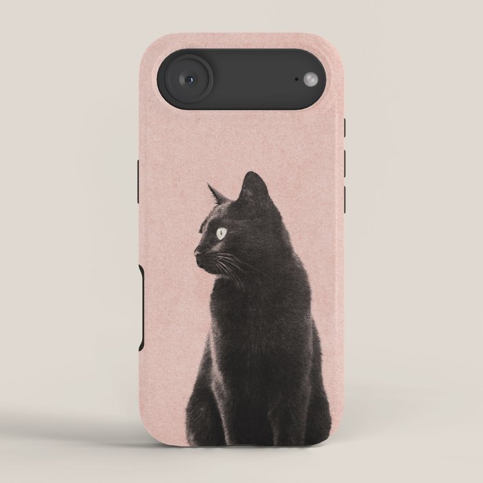 MINIMAL ANIMAL / Black Cat - peach iPhone Case Gallery Image 2