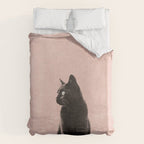 MINIMAL ANIMAL / Black Cat - peach Duvet Cover Gallery Image 6