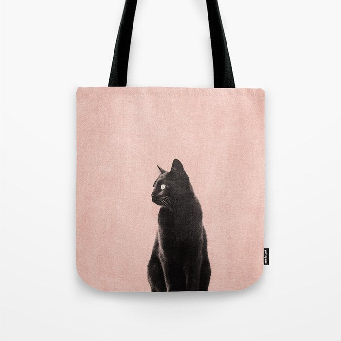 MINIMAL ANIMAL / Black Cat - peach Tote Bag Gallery Image 1
