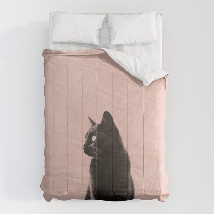 MINIMAL ANIMAL / Black Cat - peach Comforter Gallery Image 6