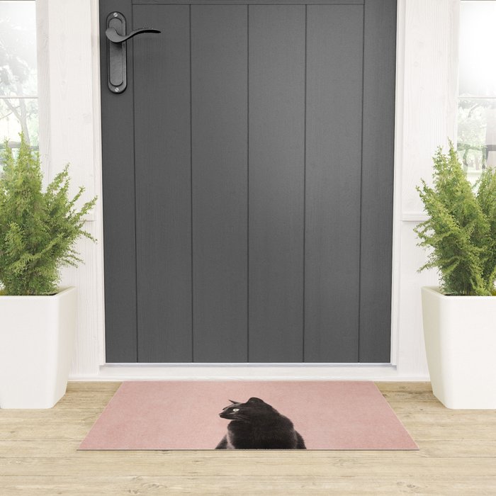 MINIMAL ANIMAL / Black Cat - peach Welcome Mat Gallery Image 3