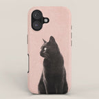 MINIMAL ANIMAL / Black Cat - peach iPhone Case Gallery Image 1