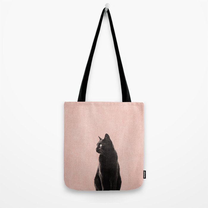 MINIMAL ANIMAL / Black Cat - peach Tote Bag Gallery Image 2
