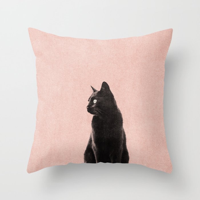 MINIMAL ANIMAL / Black Cat - peach Throw Pillow Gallery Image 6