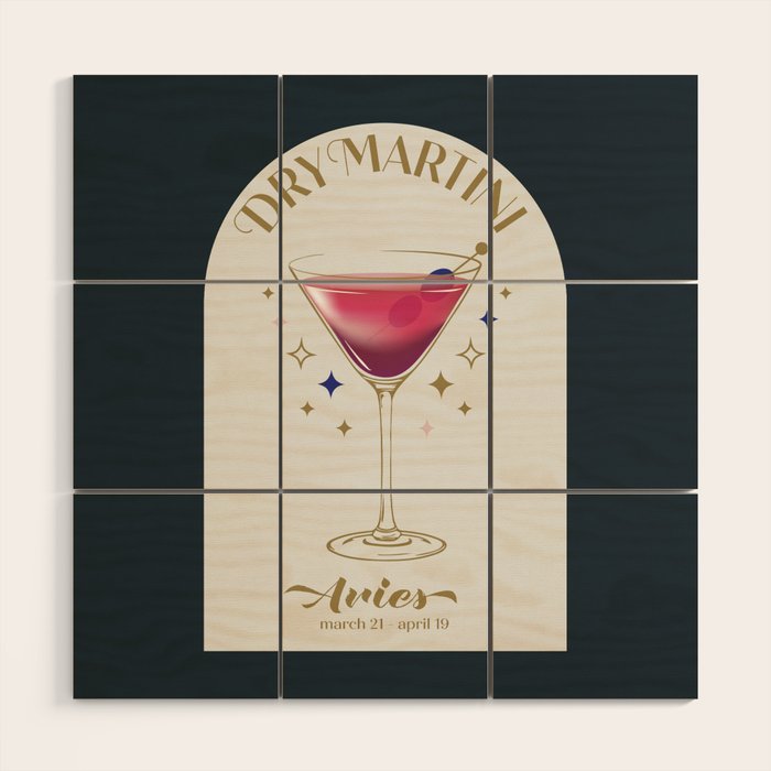 Dry Martini Cocktail Zodiac Sign Wood Wall Art Gallery Image 1