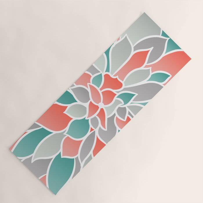 Modern Floral Prints, Coral, Teal Green and Gray Yoga Mat Gallery Image 1