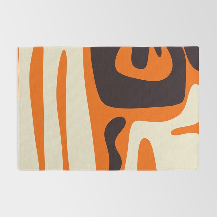 Mid Century Modern Kwaito Abstract Pattern Orange Black Cream Rug Gallery Image 2