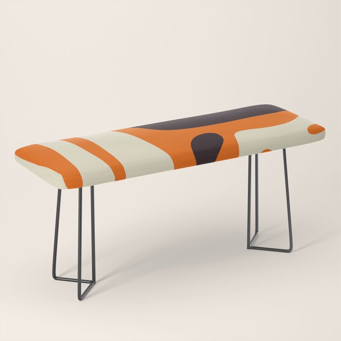 Mid Century Modern Kwaito Abstract Pattern Orange Black Cream Bench Gallery Image 1