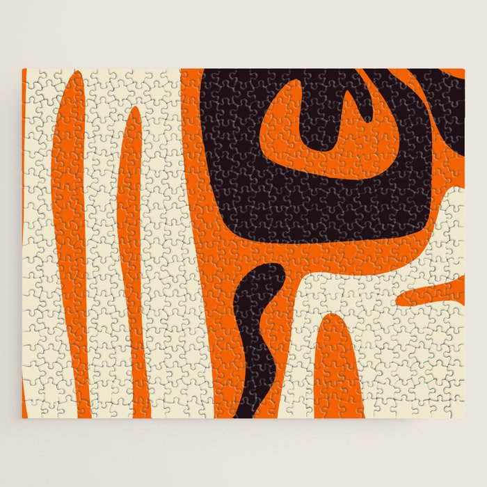 Mid Century Modern Kwaito Abstract Pattern Orange Black Cream Jigsaw Puzzle Gallery Image 1